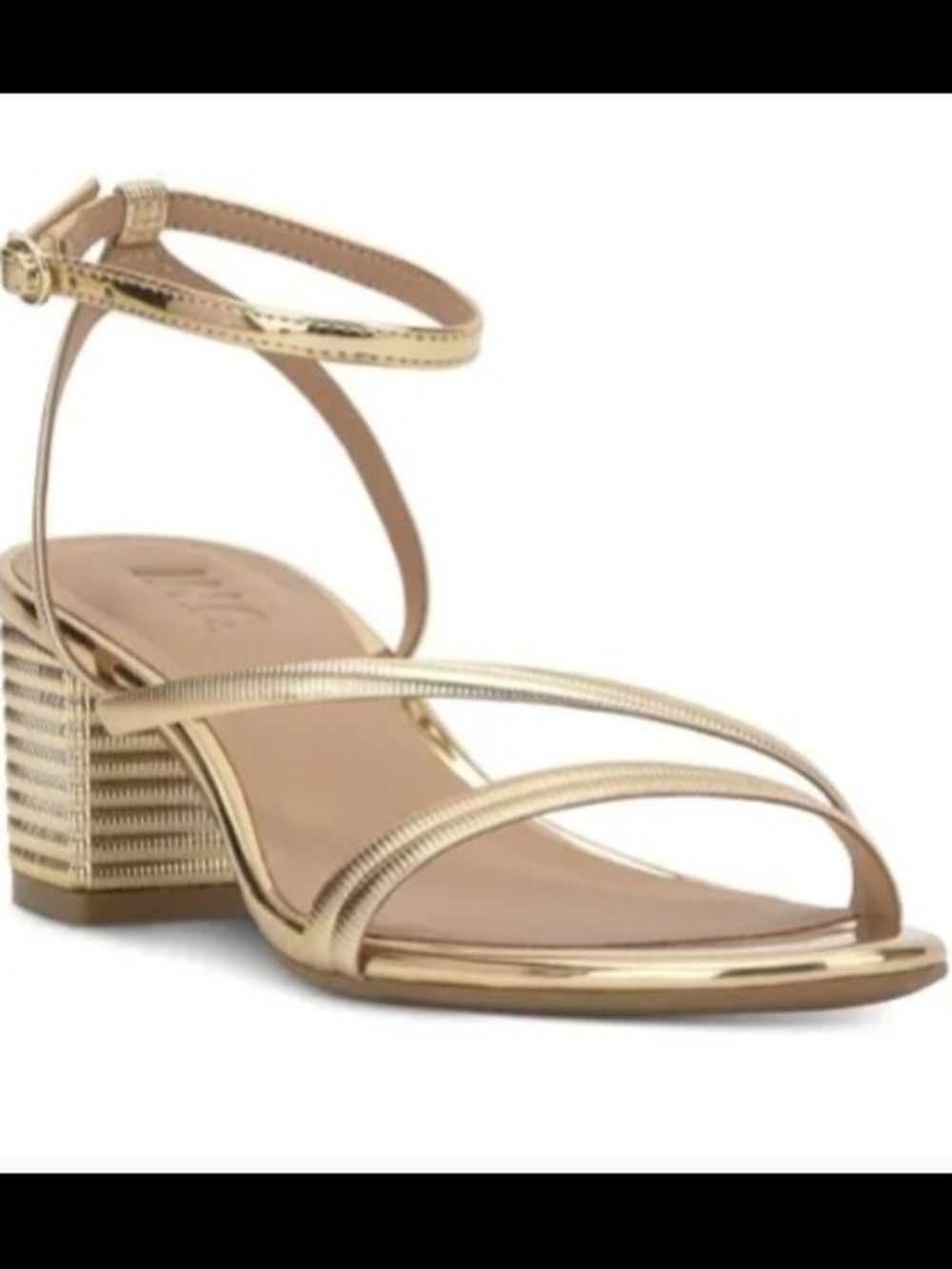 INC International Concepts Gold Metallic Strappy Block Heel Sandal